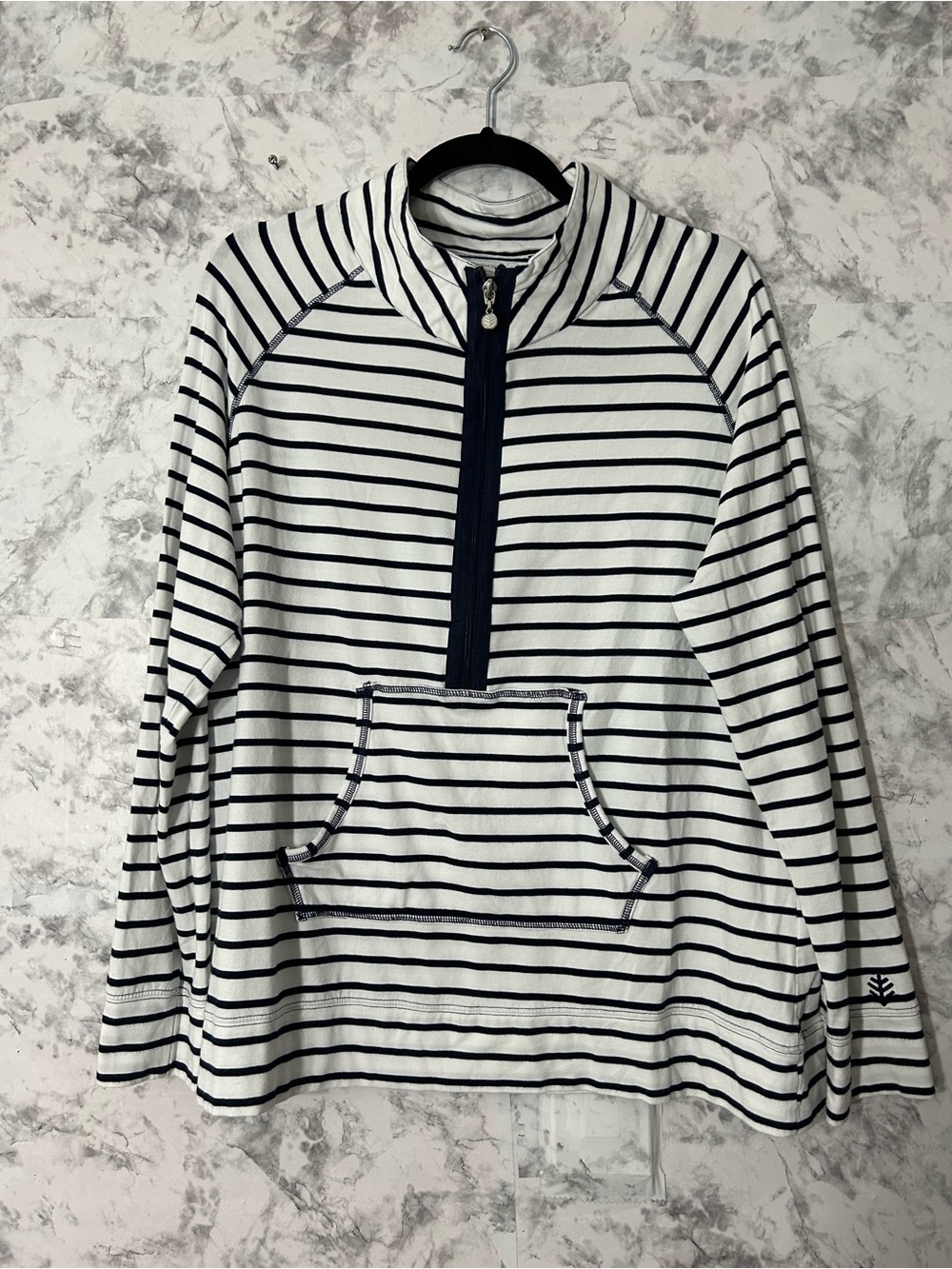 Coolibar Navy & White Striped Top long sleeve UPF 50+ Sz XL